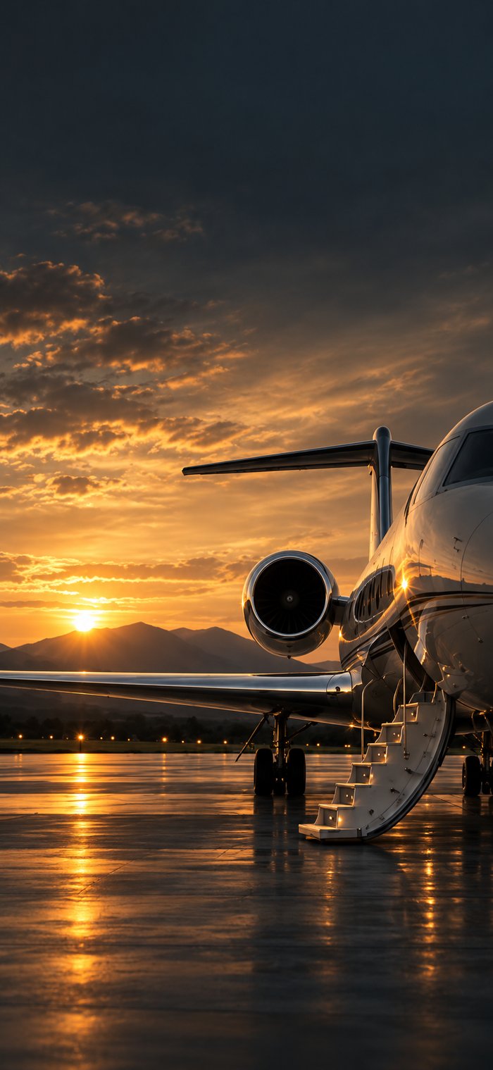 Private aircraft at sunset